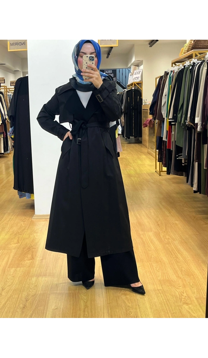 MissDalida Triko Detaylı Kumaş Trençkot T25PF-8011
