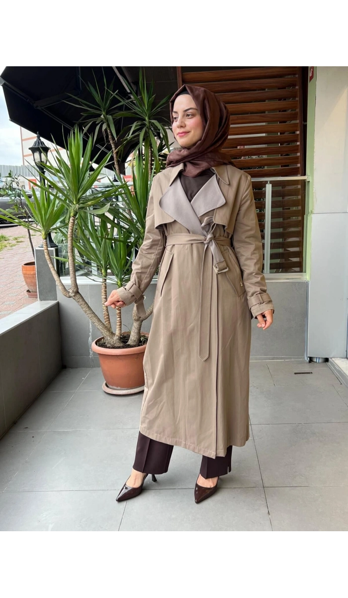 MissDalida Triko Detaylı Kumaş Trençkot T25PF-8011