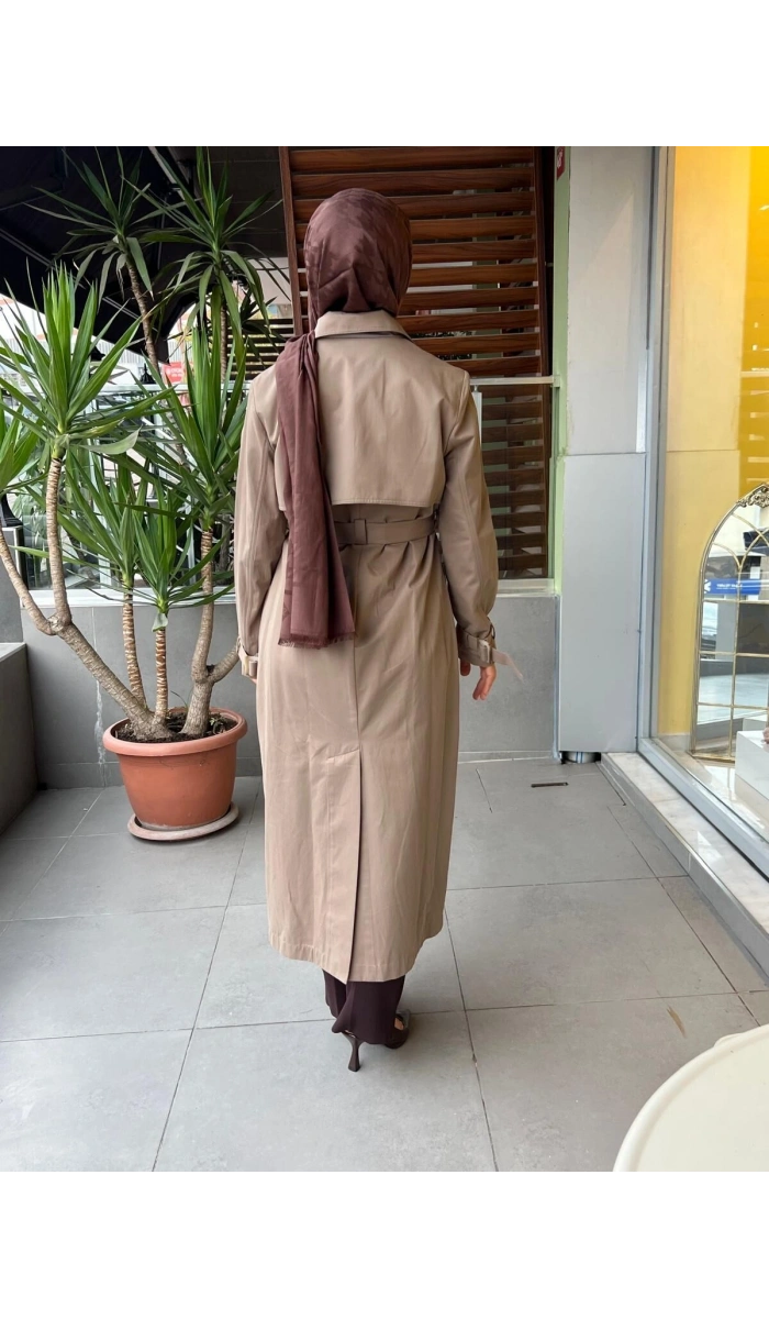 MissDalida Triko Detaylı Kumaş Trençkot T25PF-8011