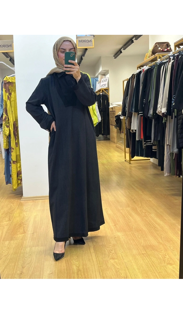 MissDalida V Yaka Denim Elbise T25PF-4010