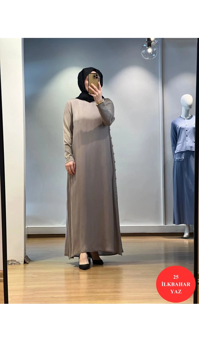 MissDalida Yanları Düğmeli Cupro Elbise 25Y-4052