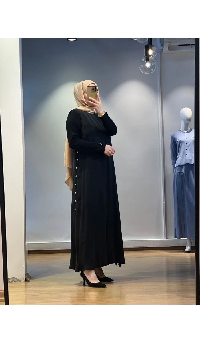MissDalida Yanları Düğmeli Cupro Elbise 25Y-4052