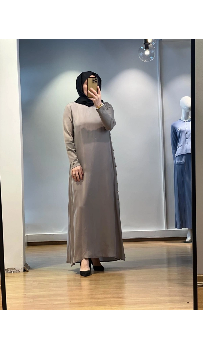MissDalida Yanları Düğmeli Cupro Elbise 25Y-4052