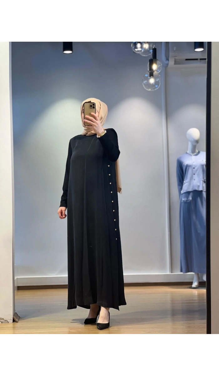 MissDalida Yanları Düğmeli Cupro Elbise 25Y-4052