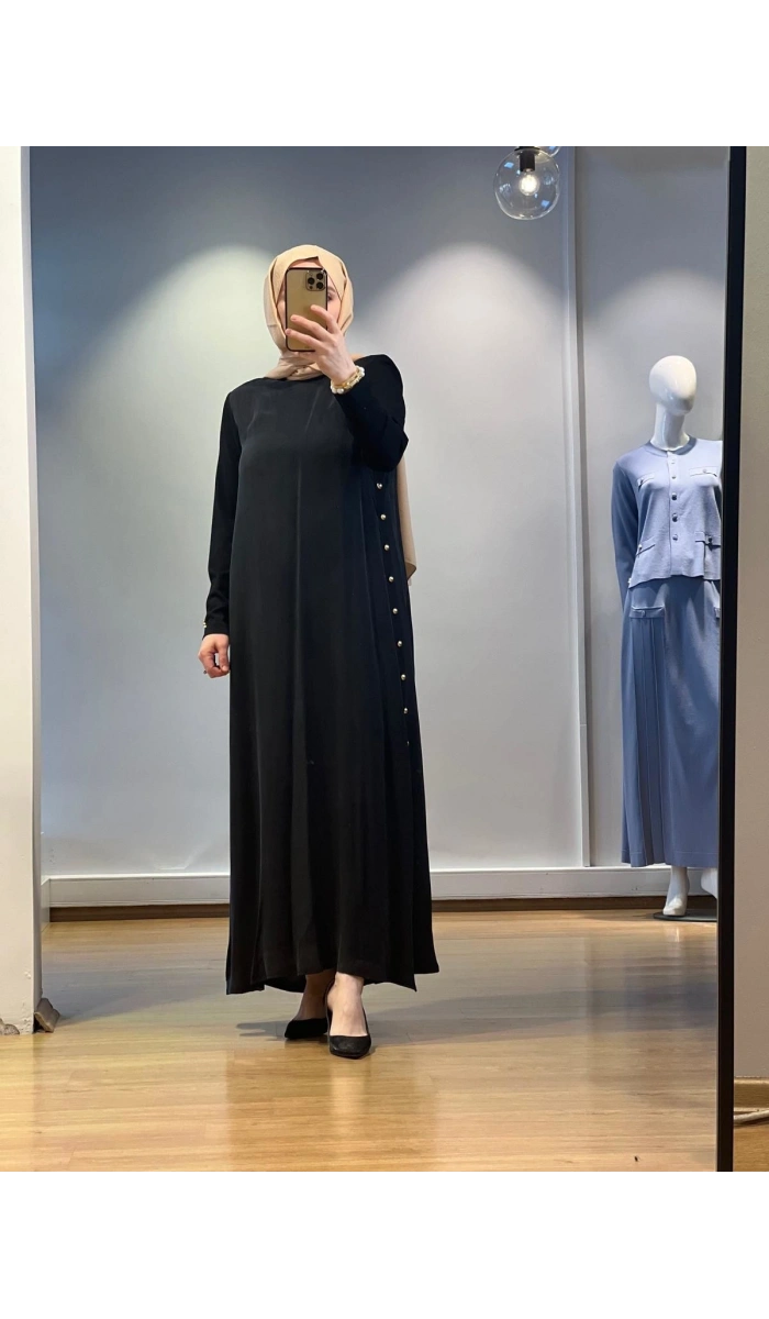 MissDalida Yanları Düğmeli Cupro Elbise 25Y-4052