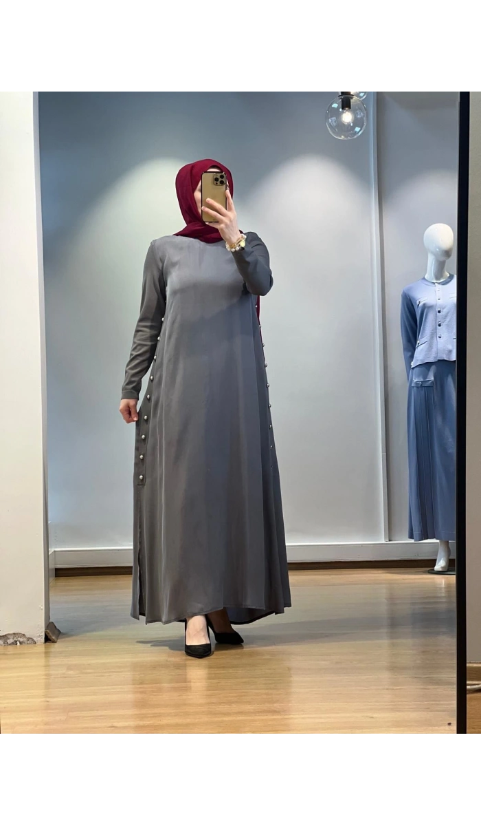 MissDalida Yanları Düğmeli Cupro Elbise 25Y-4052