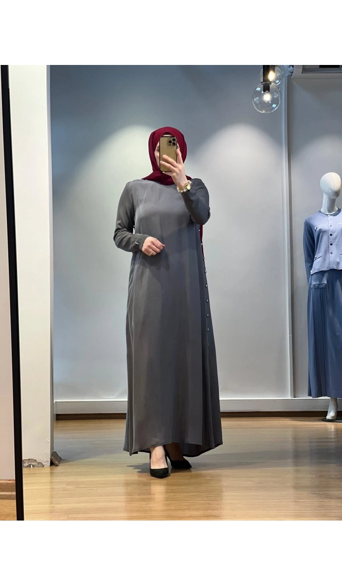 MissDalida Yanları Düğmeli Cupro Elbise 25Y-4052