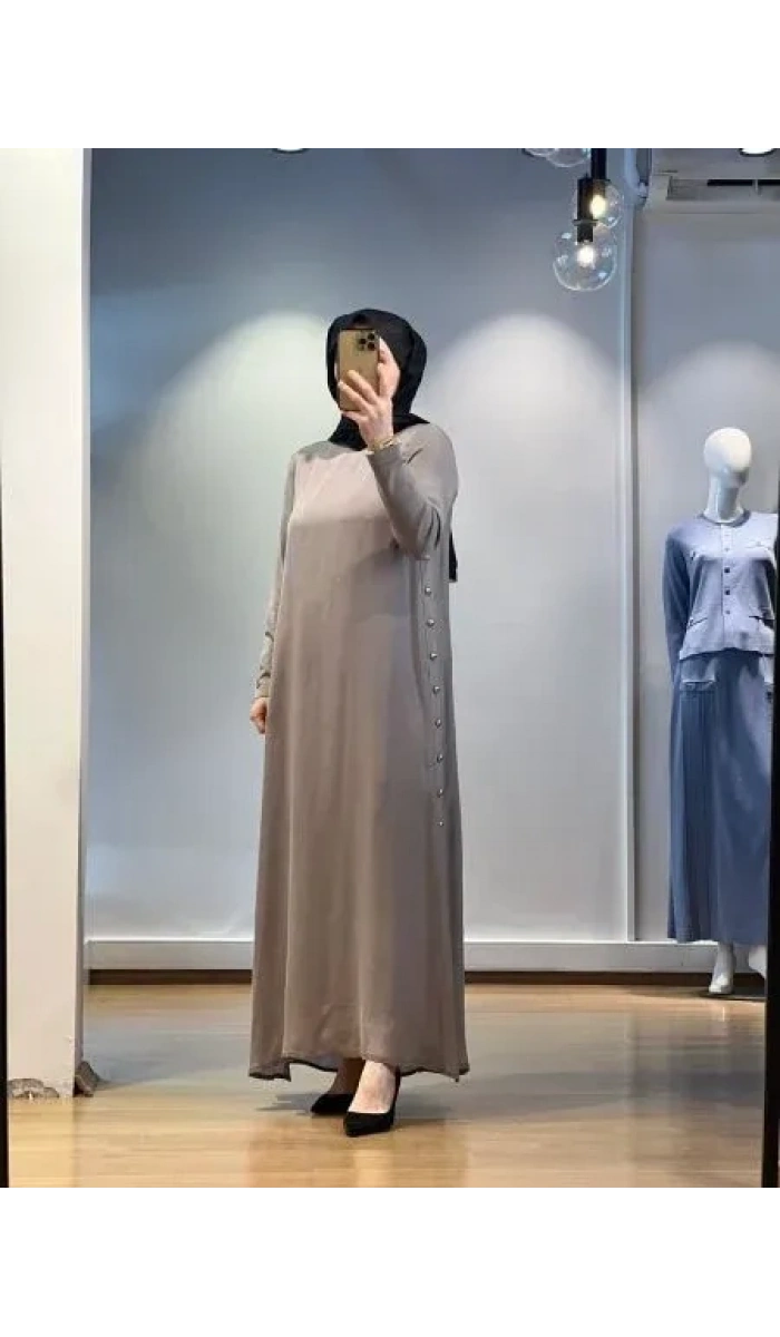 MissDalida Yanları Düğmeli Cupro Elbise 25Y-4052