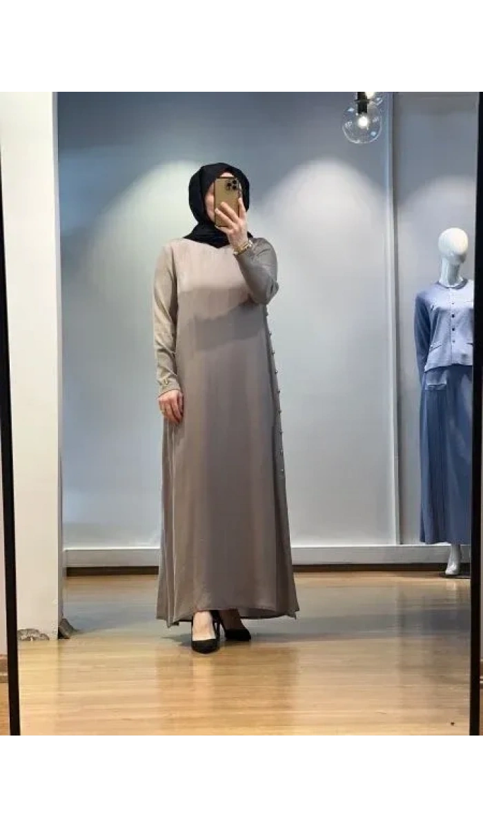 MissDalida Yanları Düğmeli Cupro Elbise 25Y-4052