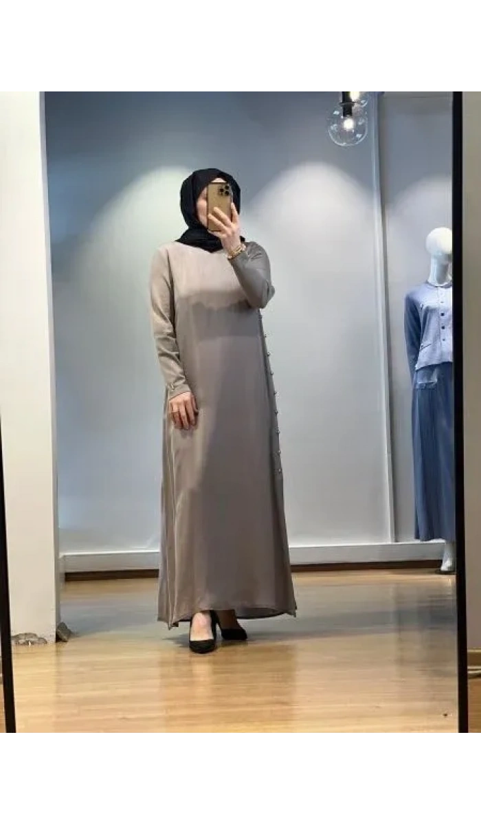 MissDalida Yanları Düğmeli Cupro Elbise 25Y-4052