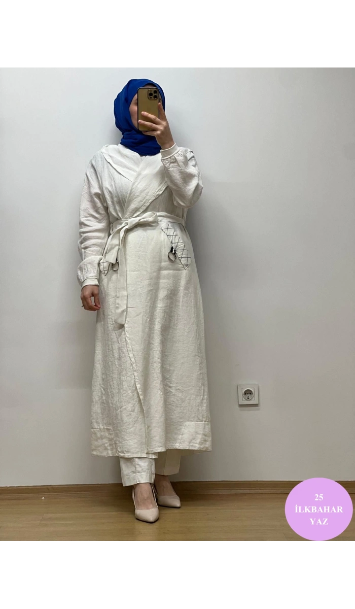 MissWhence Kapuşonlu Keten Kap 25Y-37401