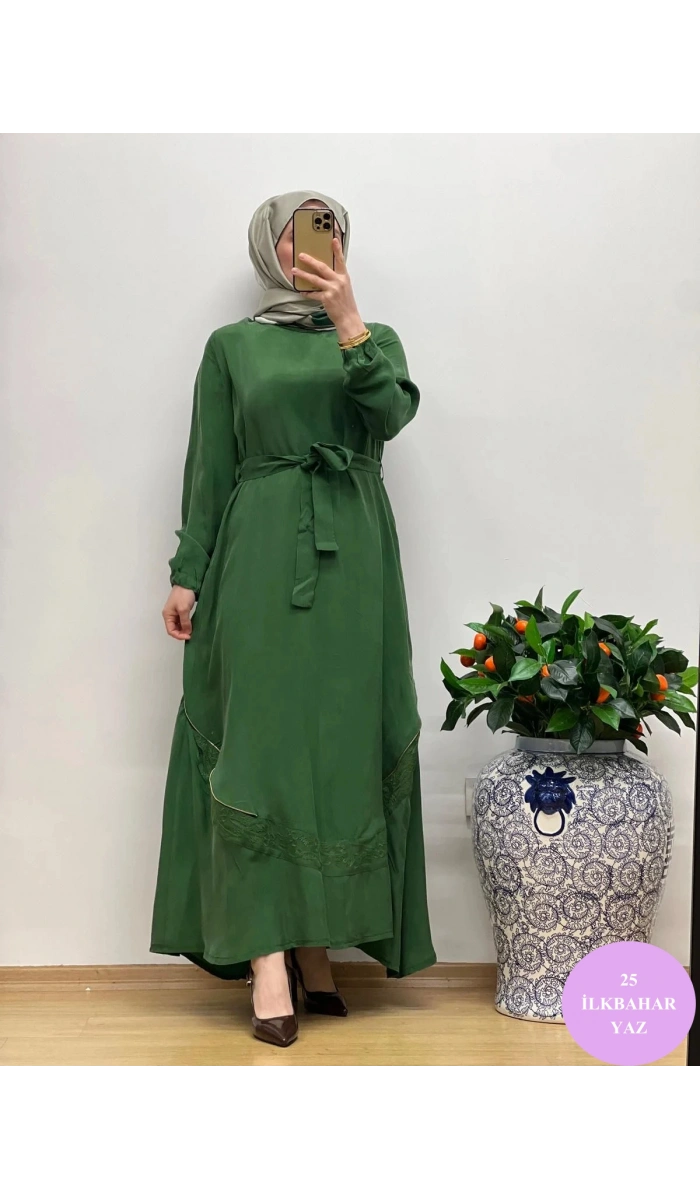 MissWhence Nakış Detaylı Ferm.Cupro Elbise 25Y-37800