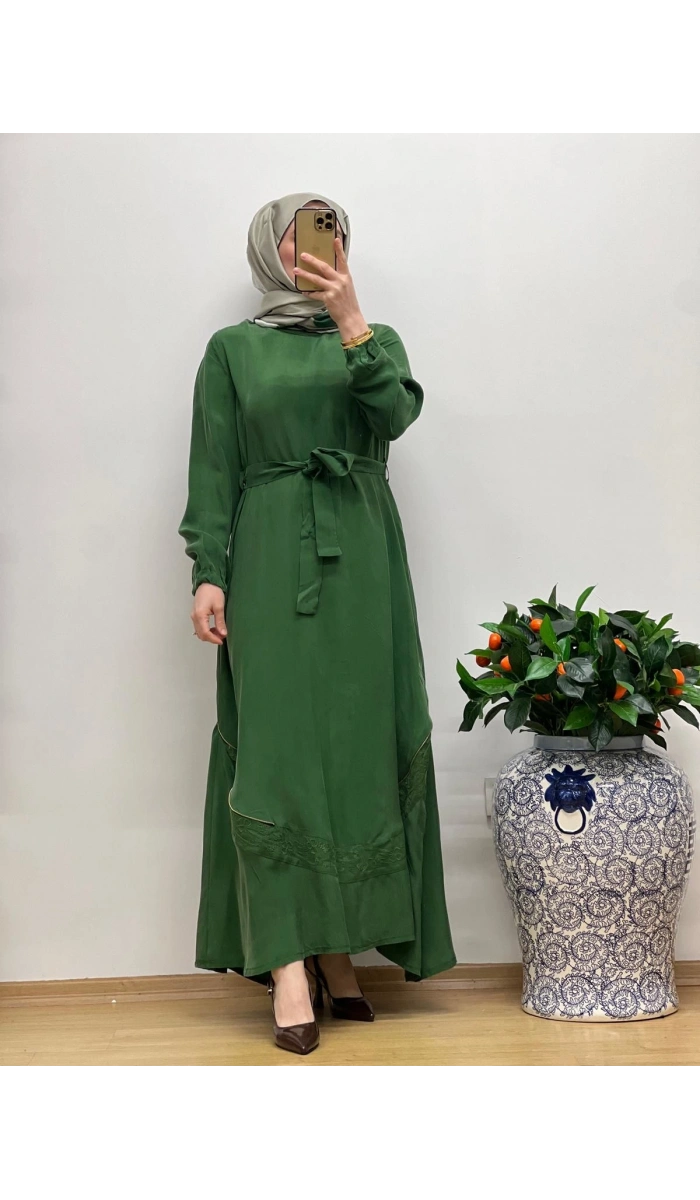 MissWhence Nakış Detaylı Ferm.Cupro Elbise 25Y-37800