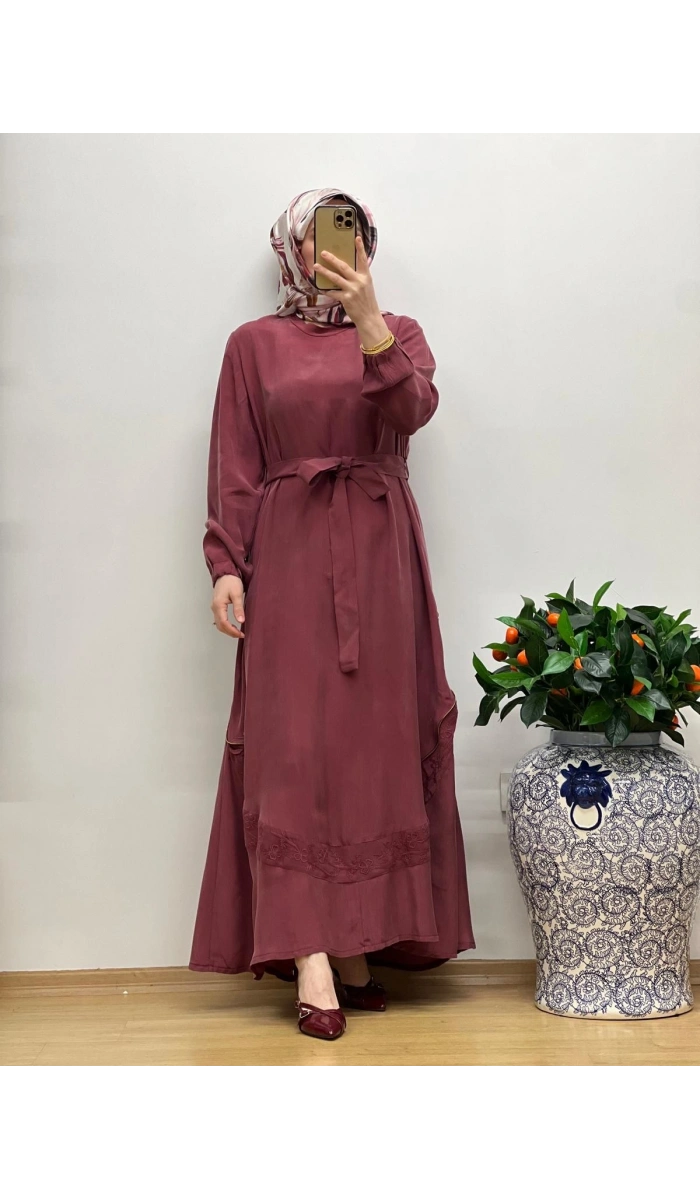 MissWhence Nakış Detaylı Ferm.Cupro Elbise 25Y-37800