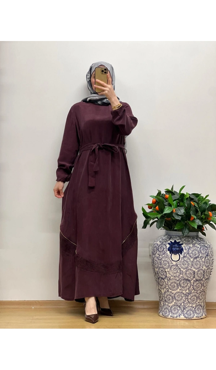 MissWhence Nakış Detaylı Ferm.Cupro Elbise 25Y-37800