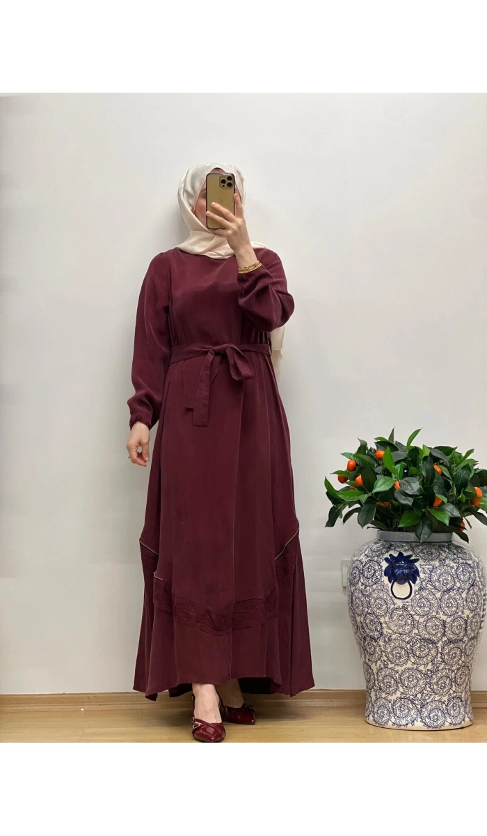 MissWhence Nakış Detaylı Ferm.Cupro Elbise 25Y-37800