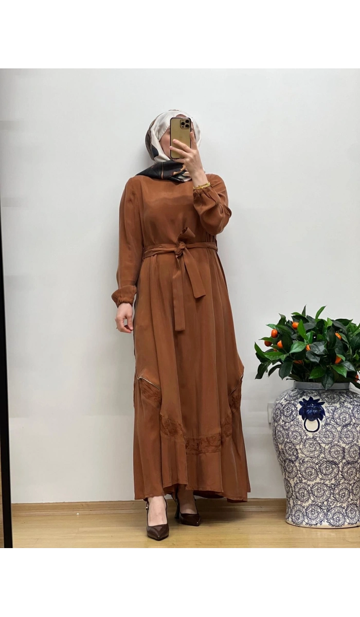 MissWhence Nakış Detaylı Ferm.Cupro Elbise 25Y-37800