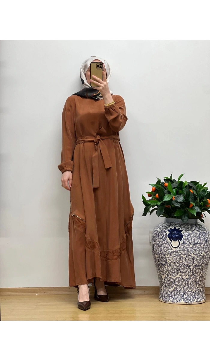 MissWhence Nakış Detaylı Ferm.Cupro Elbise 25Y-37800