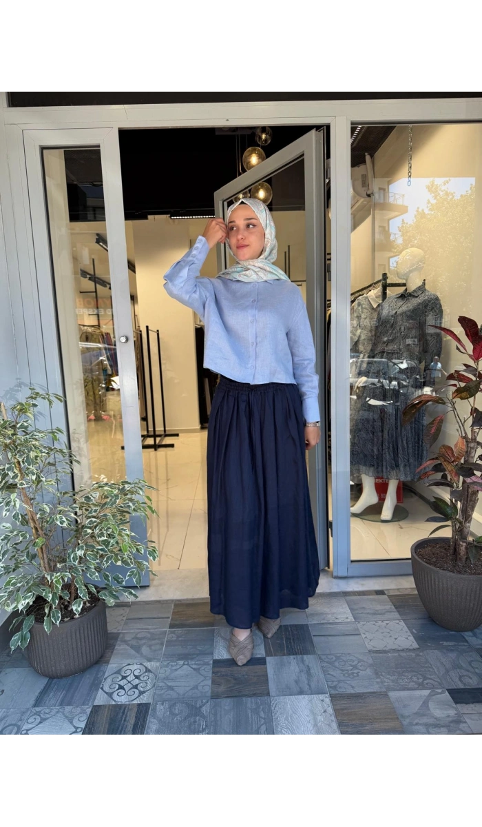 Natural %100 Keten Beli Lastikli Etek TD-3553