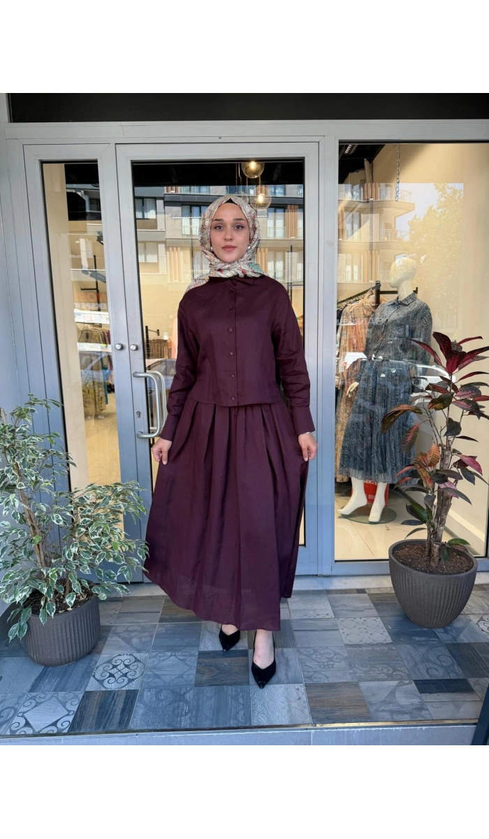Natural %100 Keten Lastikli Etek Takım TD-4318