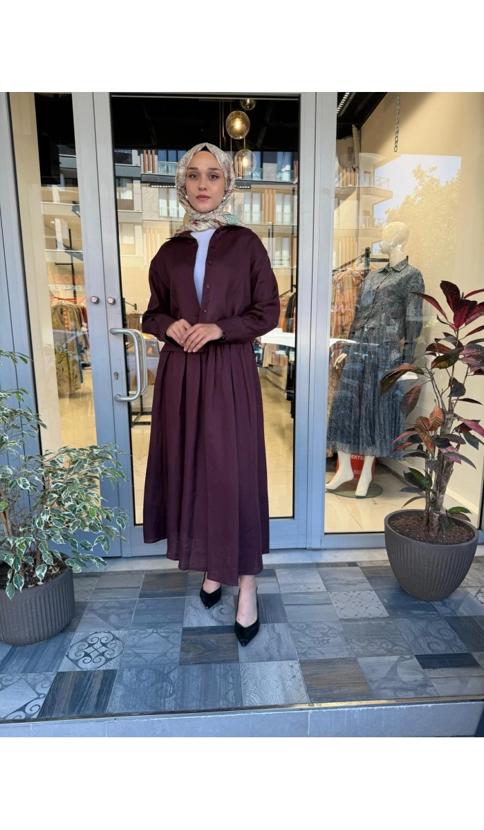 Natural %100 Keten Lastikli Etek Takım TD-4318