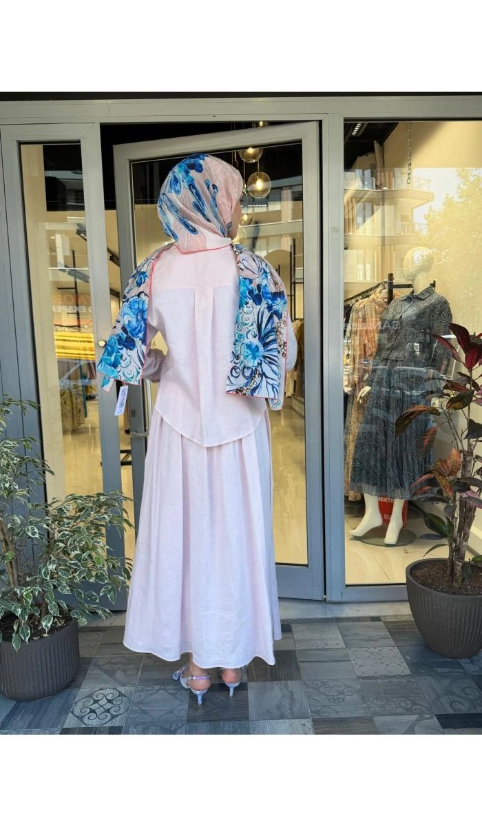 Natural %100 Keten Lastikli Etek Takım TD-4318