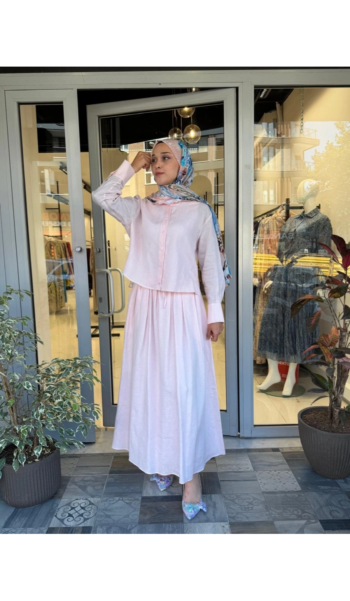 Natural %100 Keten Lastikli Etek Takım TD-4318