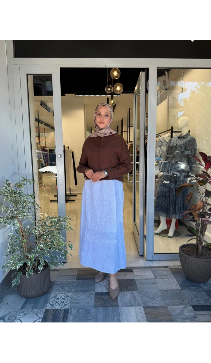 Naturel %100 Keten Kısa Gömlek TD-3554