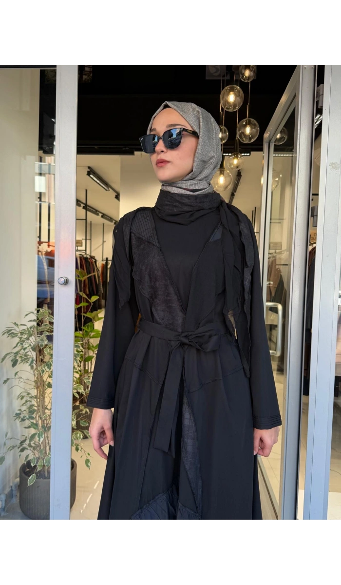 Patchwork Elbise Siyah 40825