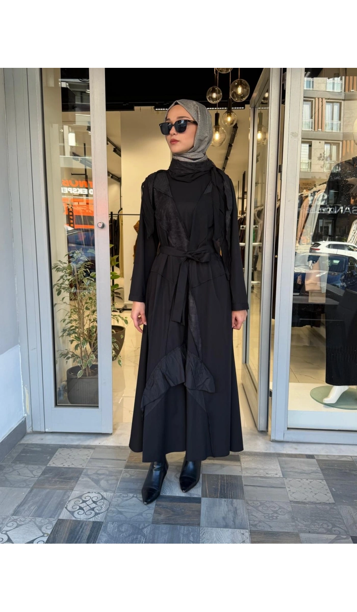 Patchwork Elbise Siyah 40825