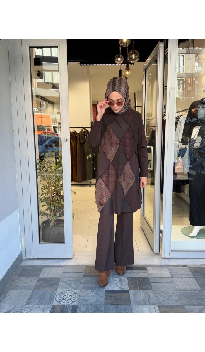 Patchwork Tunik Kahverengi 40009