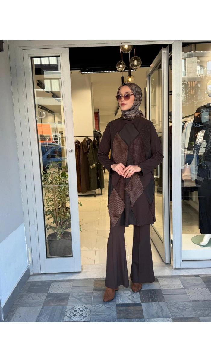 Patchwork Tunik Kahverengi 40009