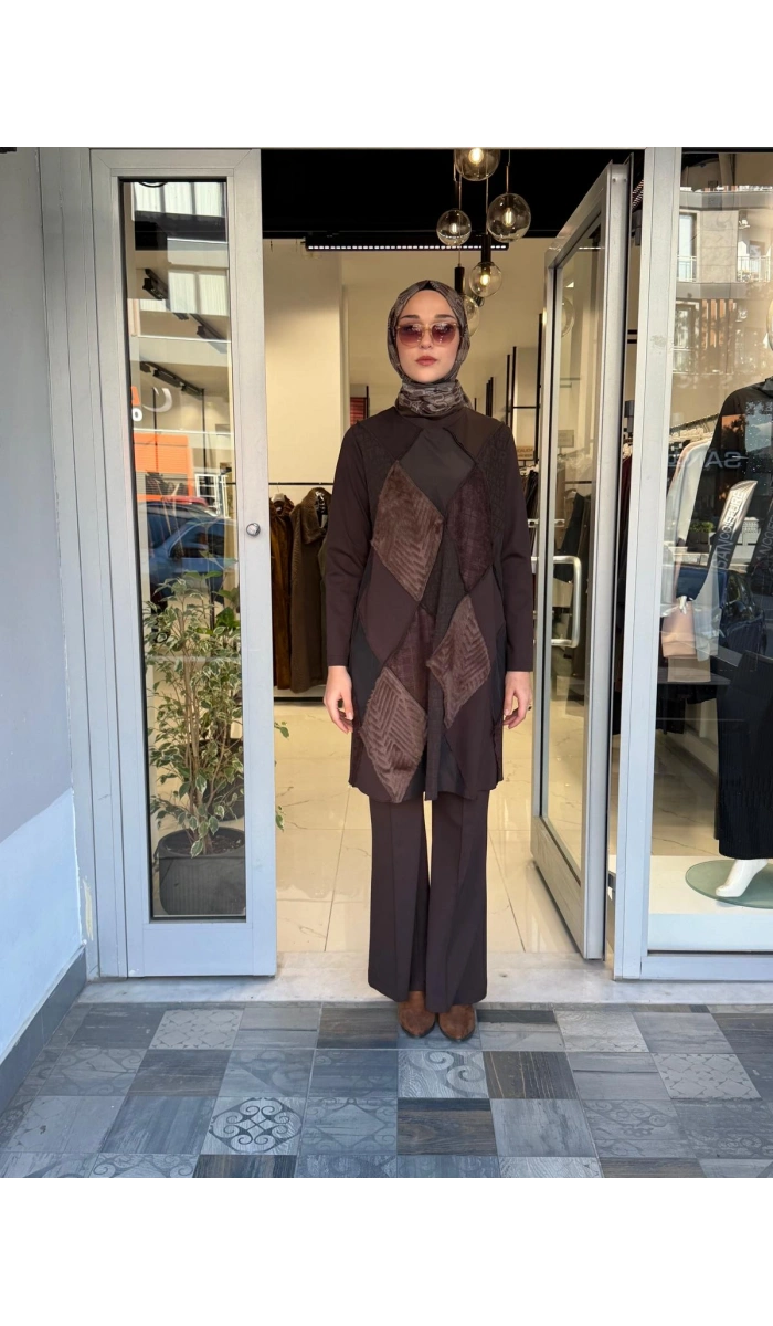 Patchwork Tunik Kahverengi 40009