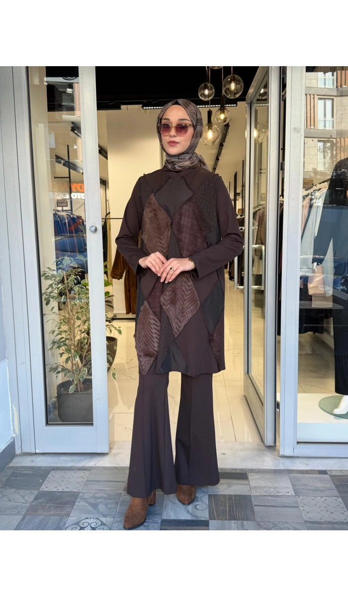 Patchwork Tunik Kahverengi 40009
