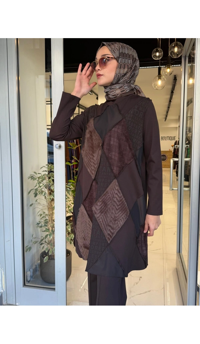 Patchwork Tunik Kahverengi 40009