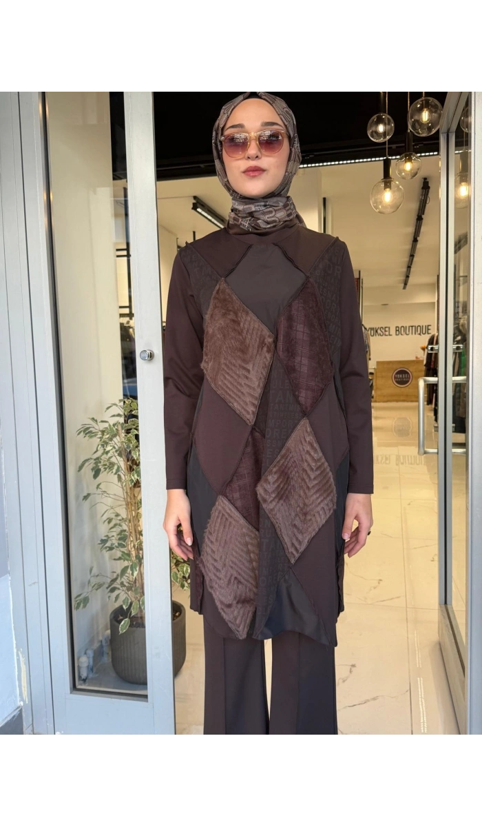 Patchwork Tunik Kahverengi 40009
