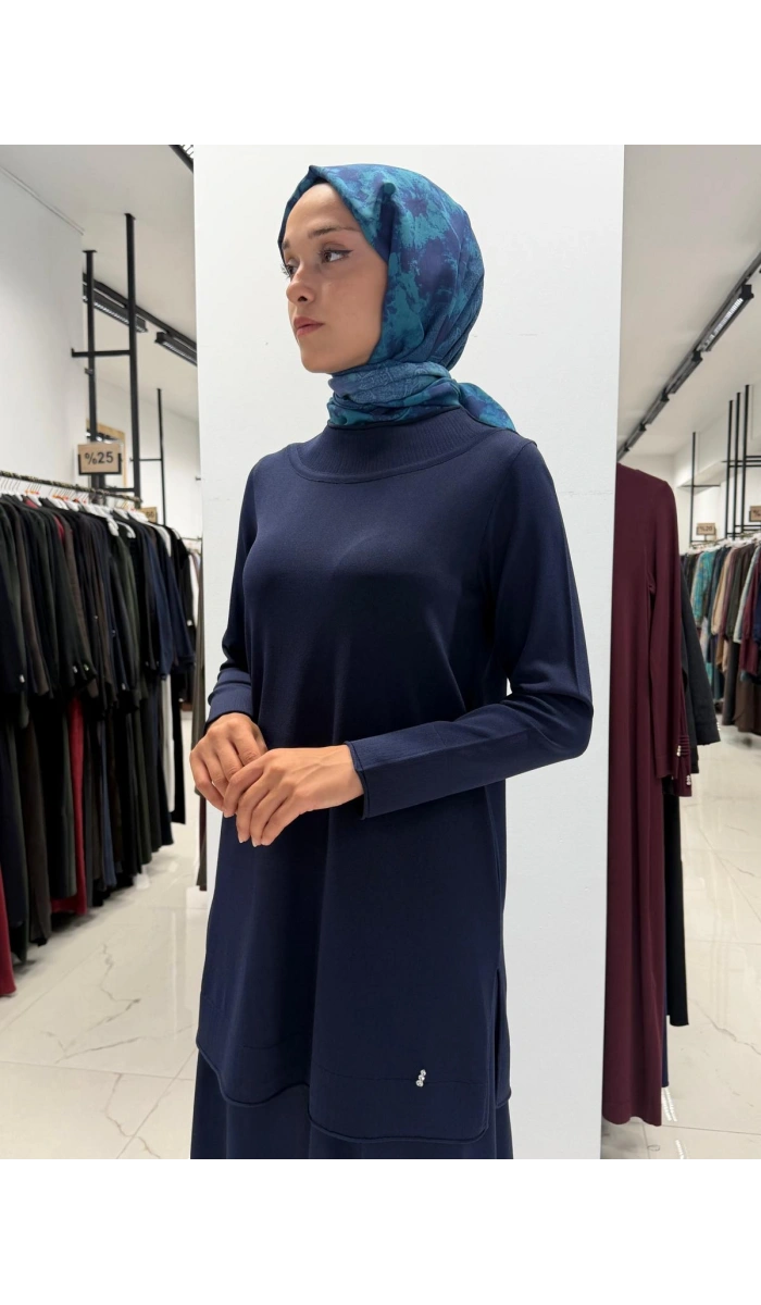 Yuvarlak Yaka Basic Tunik Navy 3266009