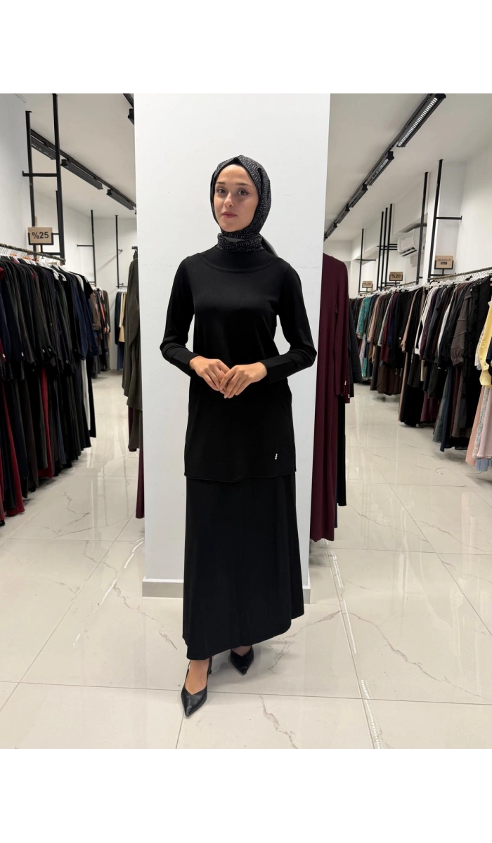 Yuvarlak Yaka Basic Tunik Black 3266009