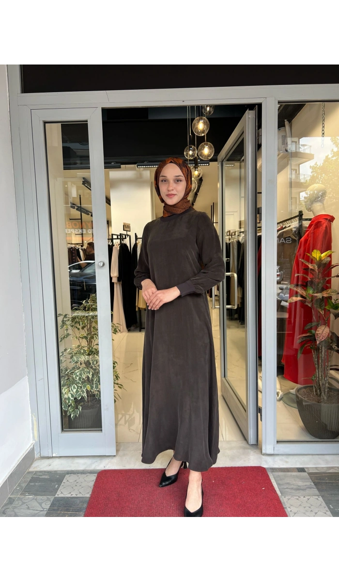 Yuvarlak Yaka Cupro Uzun Elbise 2264304