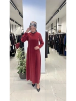 Pili Detaylı Düz Renk Elbise T26Y-4039