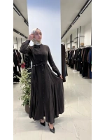 Yakası ve Bilekleri Triko Cupro Elbise T26Y-4010