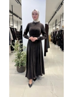 Yakası ve Bilekleri Triko Cupro Elbise T26Y-4010