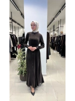 Yakası ve Bilekleri Triko Cupro Elbise T26Y-4010