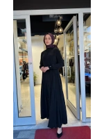 Yakası ve Bilekleri Triko Cupro Elbise T26Y-4010