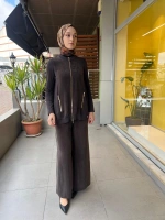 Fermuarlı Cupro Detaylı Triko Ceket T26Y-8203