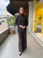 Fermuarlı Cupro Detaylı Triko Ceket T26Y-8203