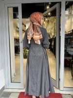 Prime Taşlanmış İpek Brit Düğmeli Elbise TD-3619