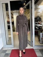 Stare Dokulu Taşlanmış İpek Elbise TD-4769