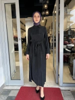 Stare Dokulu Taşlanmış İpek Elbise TD-4769