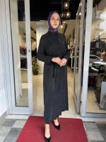 Stare Dokulu Taşlanmış İpek Elbise TD-4769